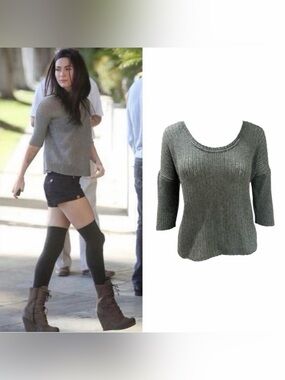 Open Knit 3/4 Sleeve Cashmere Sweater As Seen On Megan Fox